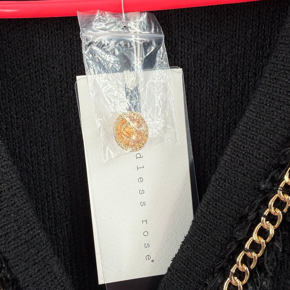Endless Rose Cardigan Womens Size Small NWT Chain Trim Black Gold Sweater Blazer - Picture 8 of 16